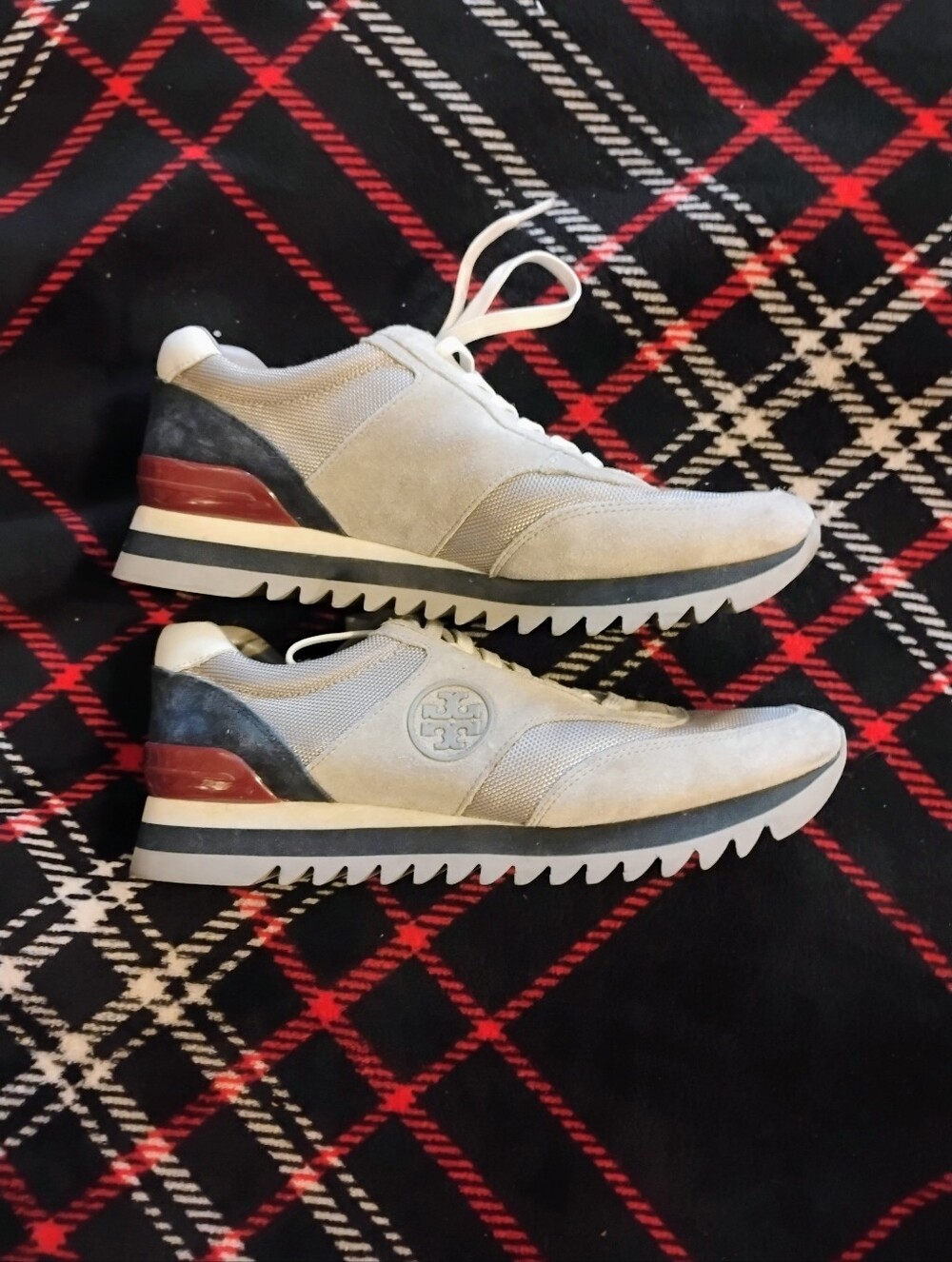 Women's Like New Gray Maroon And Blue Suede Tory Burch Sneakers U.S. Size 9